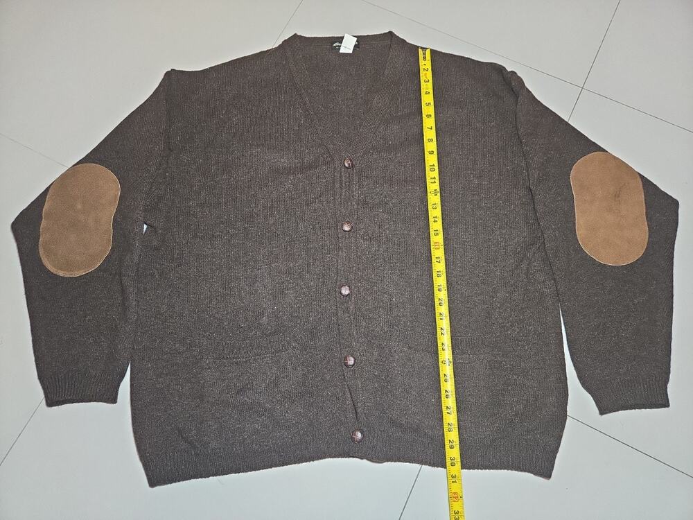 Eddie Bauer men's brown 100% wool knit button-front V-neck pockets cardigan XXXL